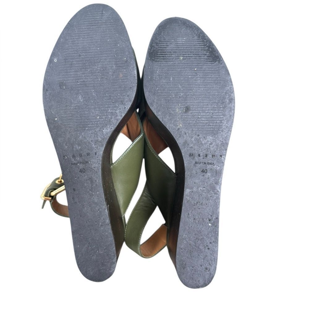 Marni Green Leather Crisscross Wedges Platform With Buckle Sandal Size 39 - Picture 14 of 16